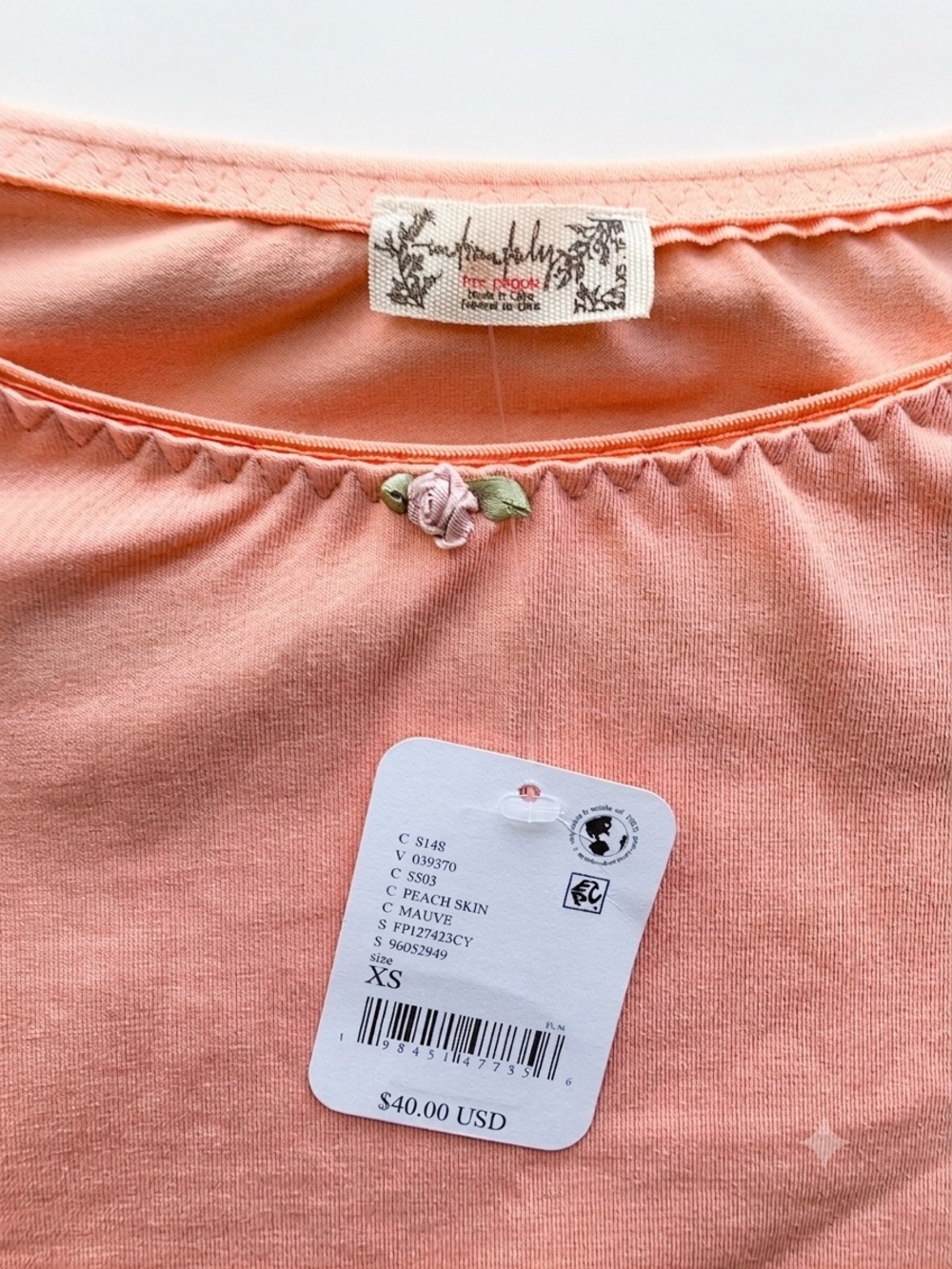 🍁 NWT |Free People Intimately ♡ Peach Skin Mauve Rosette Ballet Top XS - Picture 2 of 4